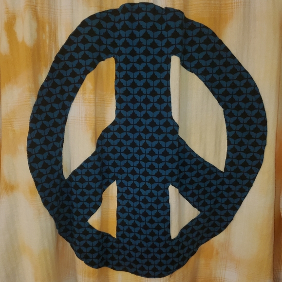 Upcycled Bleached Flannel with Giant Teal Blue  Black Peace Sign on back size 2X - Picture 4 of 4
